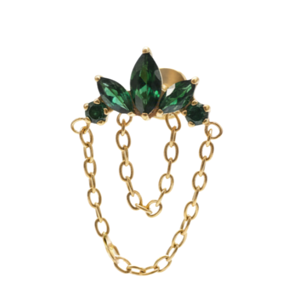 Lucie - Labret Filetage Interne - Finition Or - Zircon Vert M0.9 (16G)