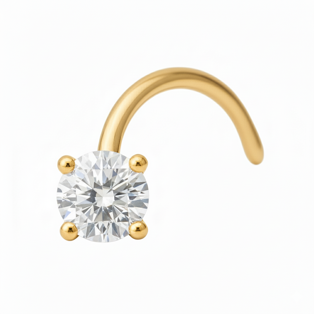 Seren - Nez Stud - Finition Or - 0.8*6*2mm - Zircon Blanc