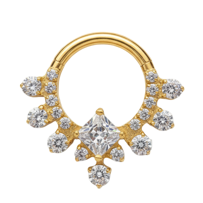 Céleste - Titanium Clicker Ring F136 - Gold Finish - 1.2*8mm - White Zircon