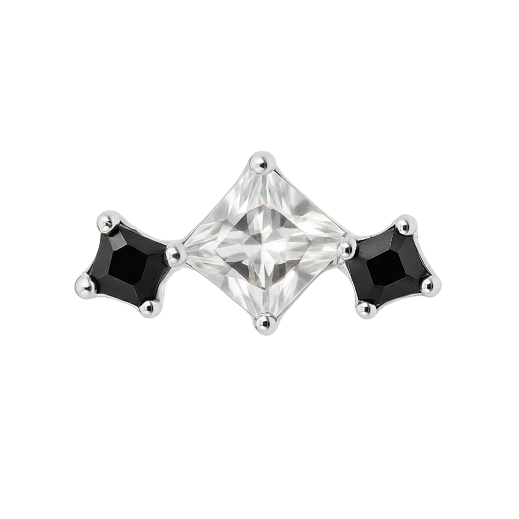 Océane - Titanium Labret F136 - Gold Finish - White Zircon - Black Zircon