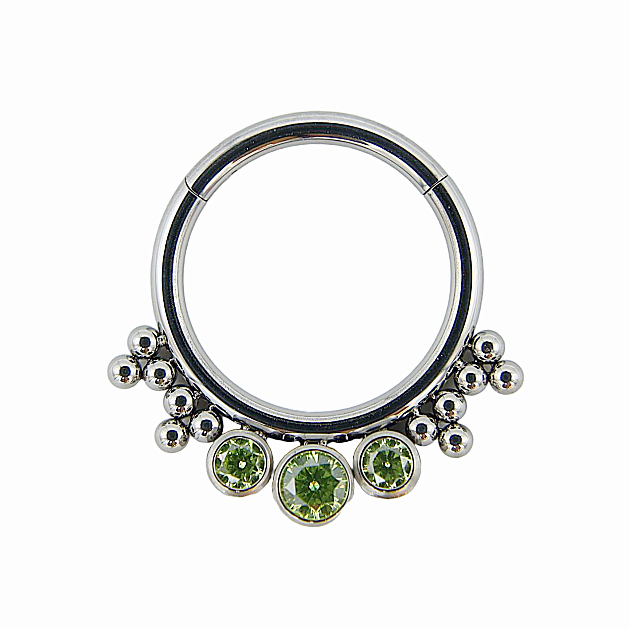 Alix - Titanium Clicker Ring F136 - Silver Finish - 1.2*10mm - Green Zircon