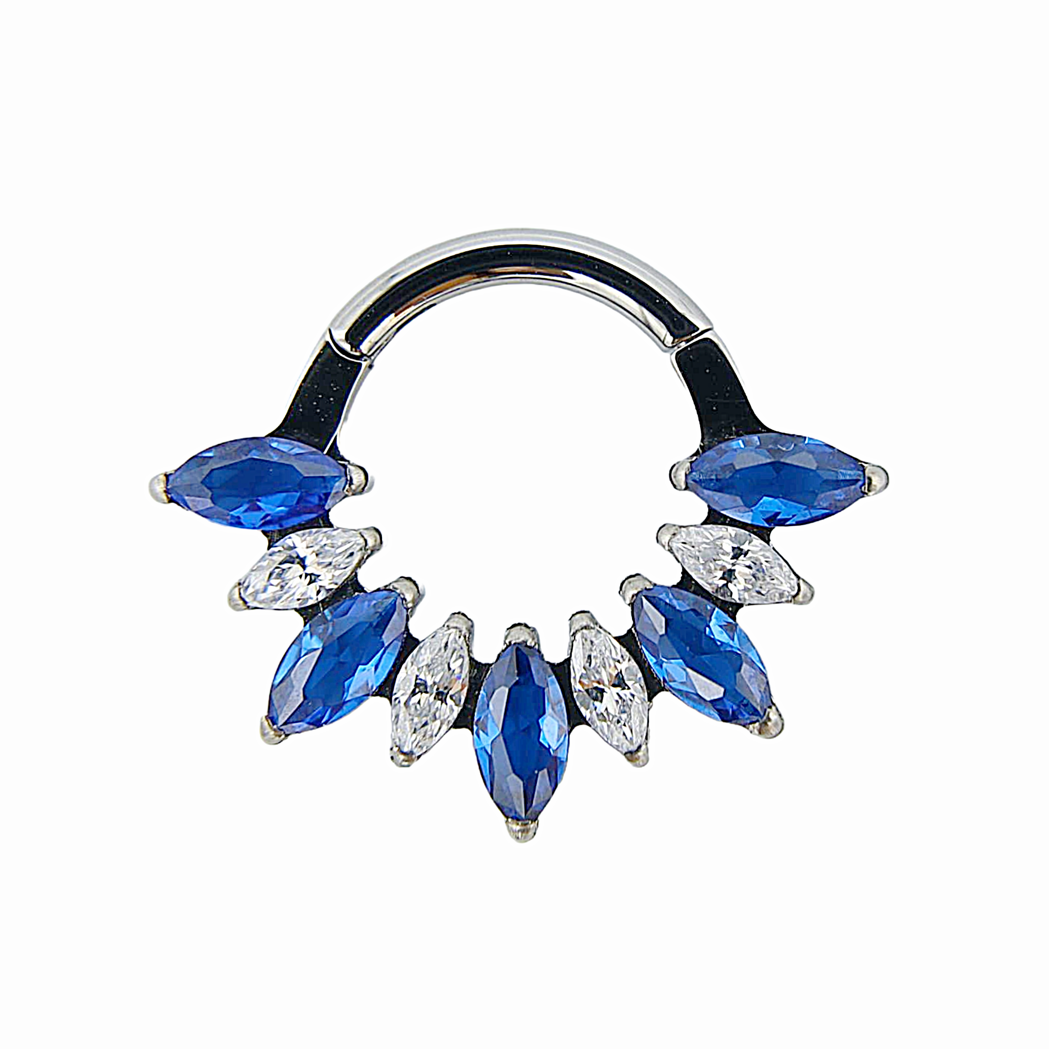 Ava - Titanium Clicker Ring F136 - Silver Finish - 1.2*8mm - White Zircon - Blue Zircon