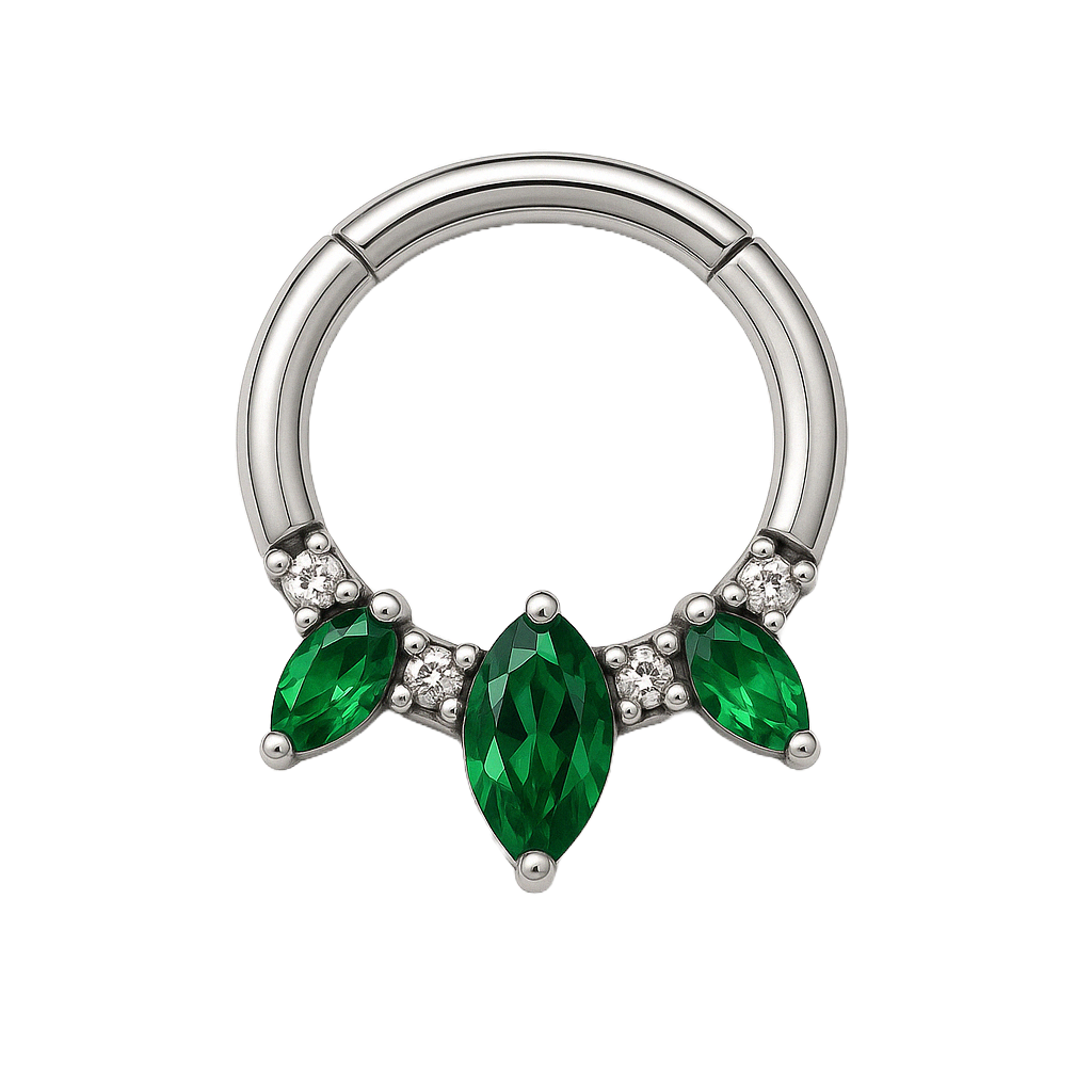 Cassia - Anneau Clicker - Finition Argent - 1.2*8 - Zircon Vert