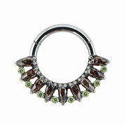 Althéa - Titanium Clicker Ring F136 - Silver Finish - 1.2*8mm - Black Zircon - Green Zircon