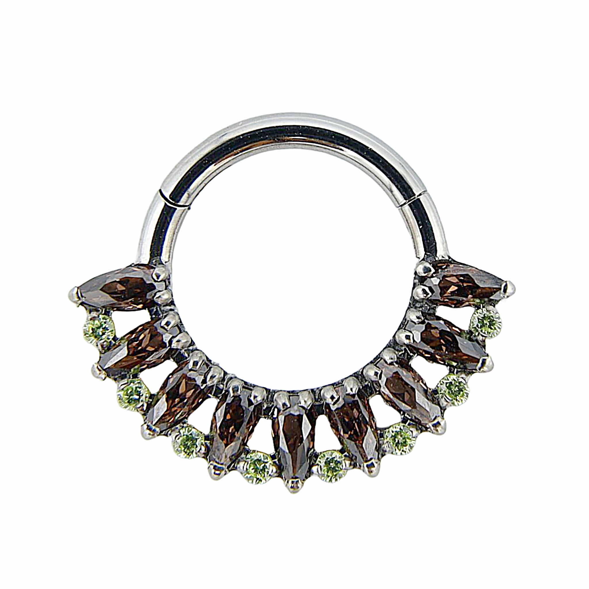 Althéa - Titanium Clicker Ring F136 - Silver Finish - 1.2*8mm - Black Zircon - Green Zircon