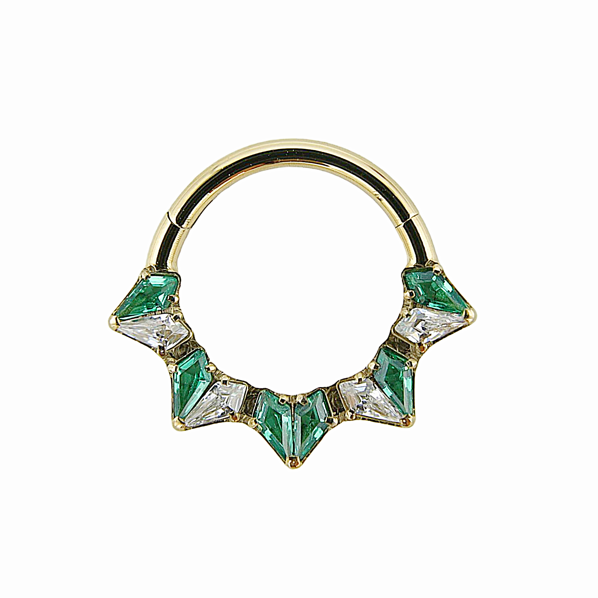 Diane - Titanium Clicker Ring F136 - Gold Finish - 1.2*10mm - White Zircon - Green Zircon