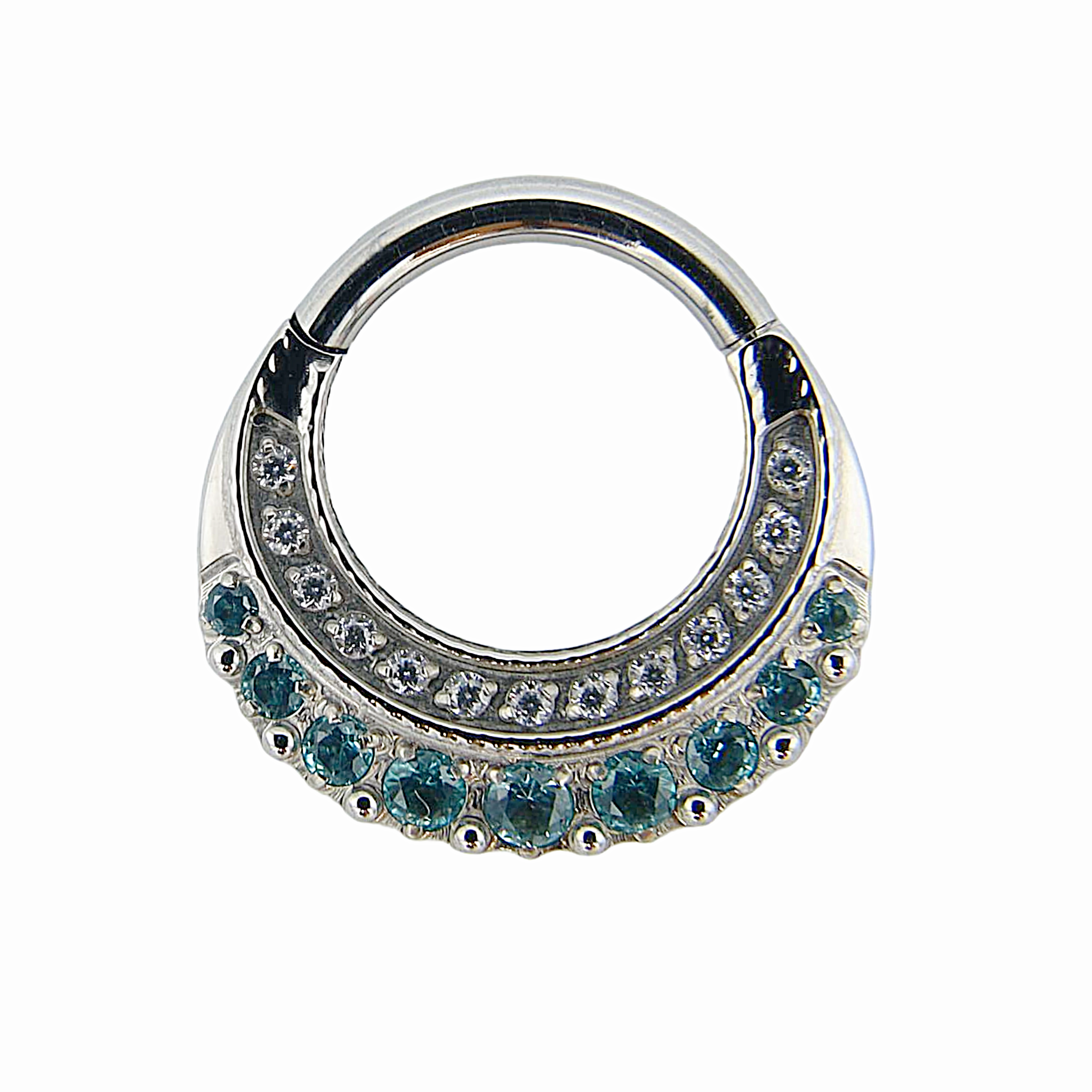 Eden - Titanium Clicker Ring F136 - Silver Finish - 1.2*8mm - White Zircon - Blue Zircon