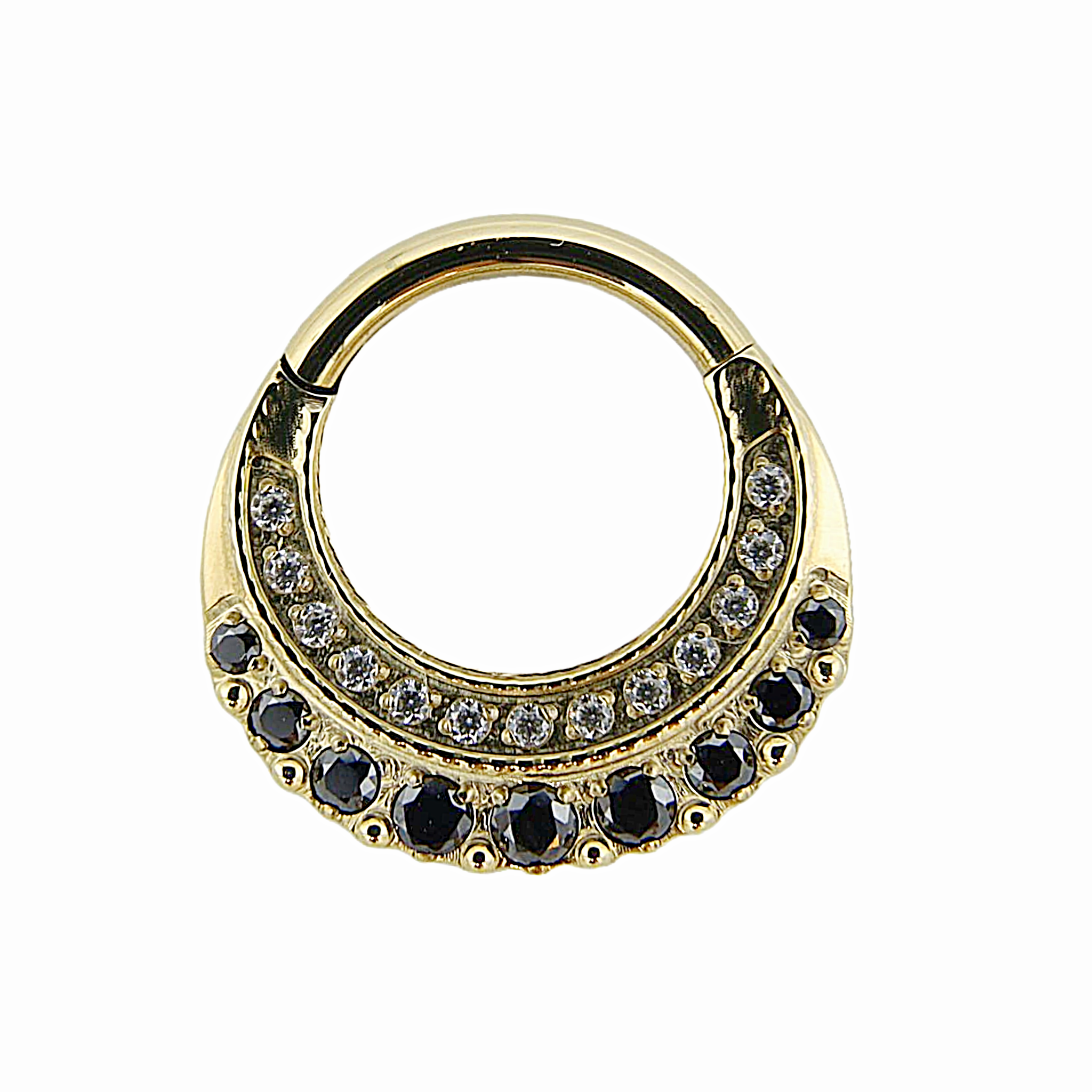 Eden - Titanium Clicker Ring F136 - Gold Finish - 1.2*8mm - White Zircon - Black Zircon