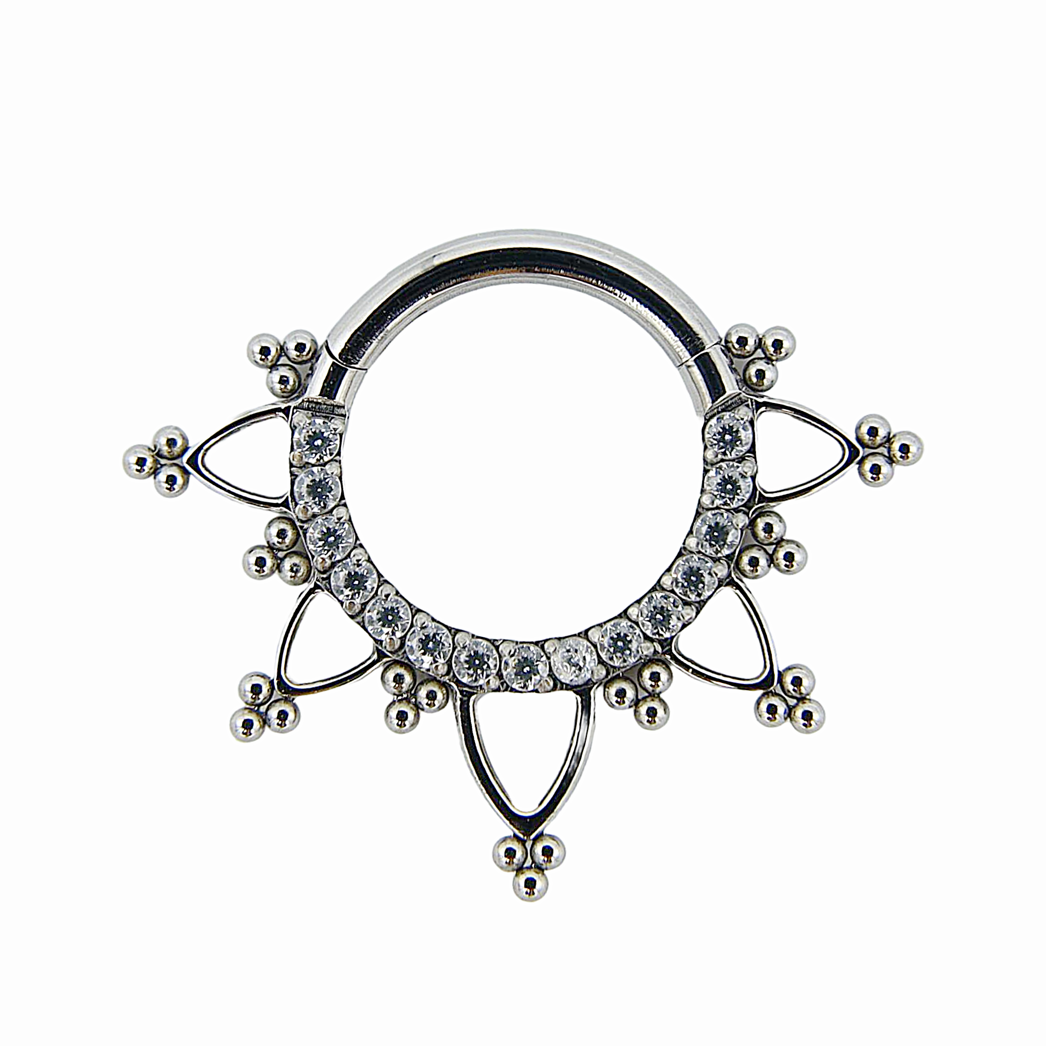 Emma - Titanium Clicker Ring F136 - Silver Finish - 1.2*8mm - White Zircon