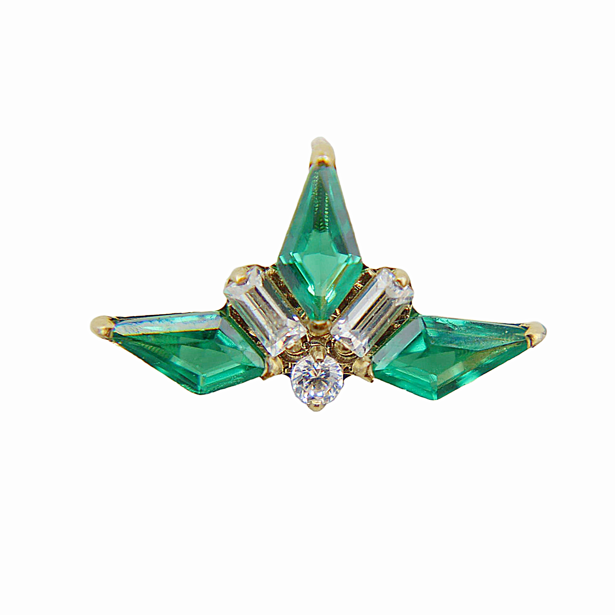 Ondine - Titanium Labret F136 - Gold Finish - White Zircon - Green Zircon
