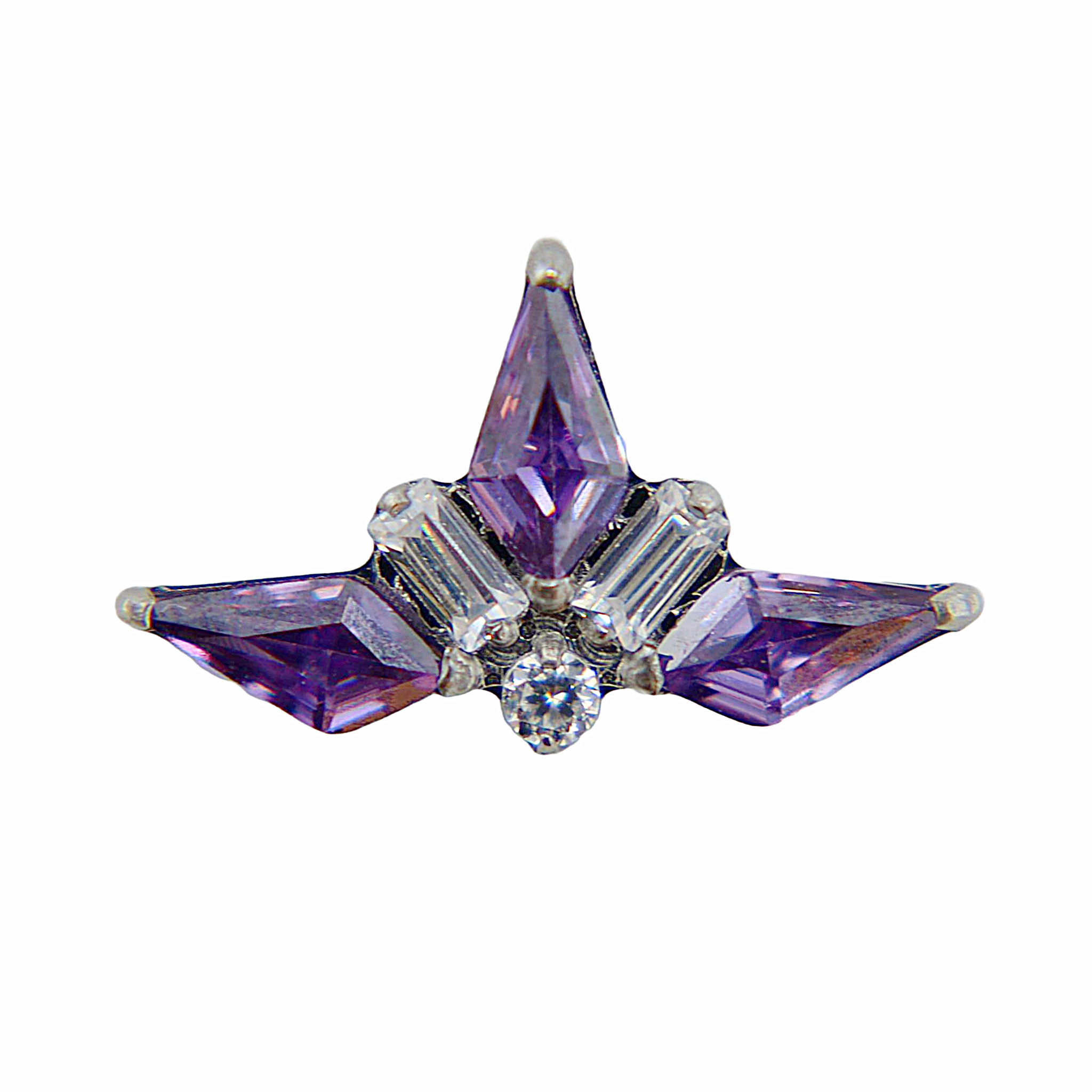 Ondine - Titanium Labret F136 - Silver Finish - White Zircon - Purple Zircon