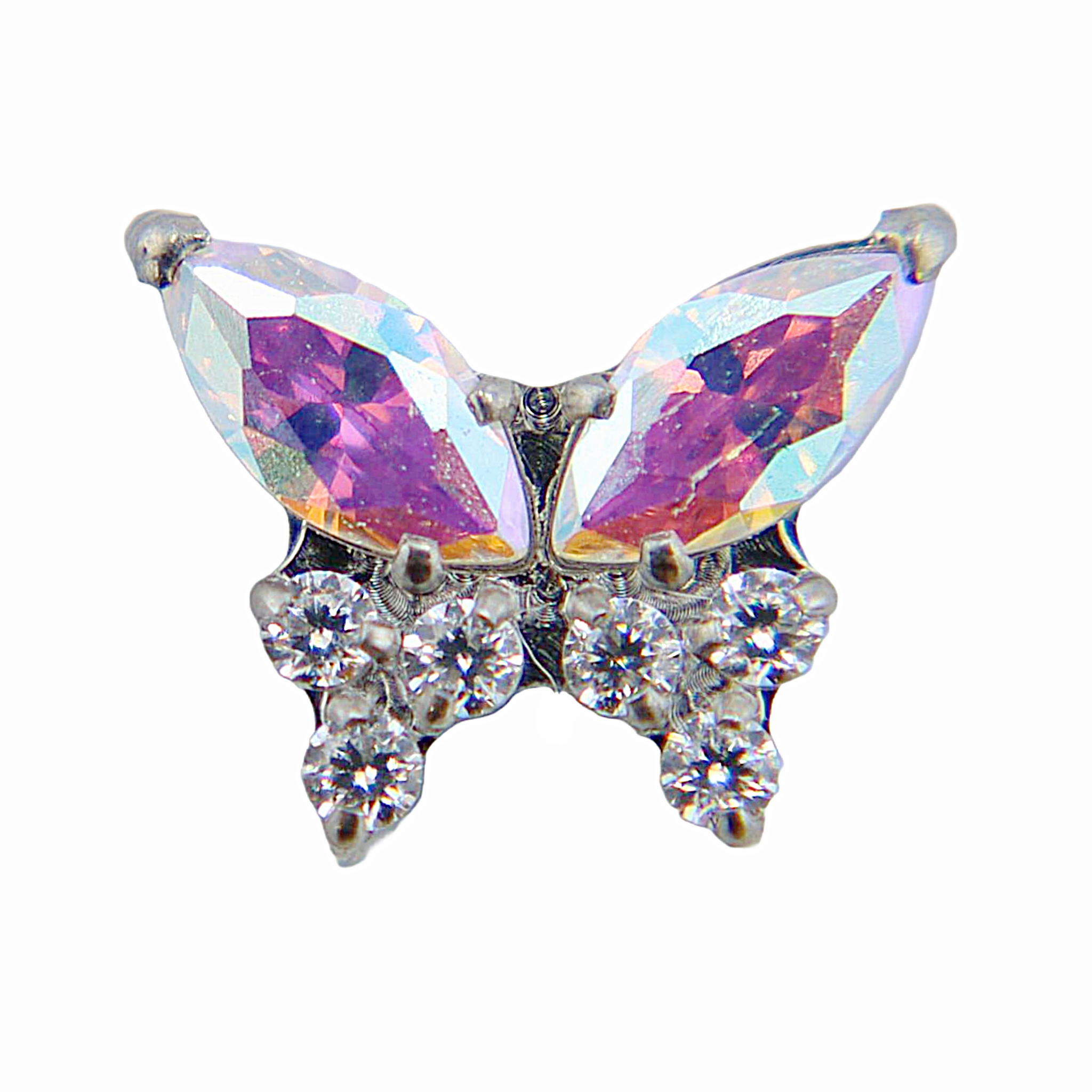 Rose - Titanium Labret F136 - Silver Finish - Aurora Borealis Zircon