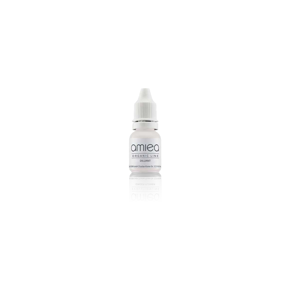 Flacon de diluant Amiea de 10ml avec un capuchon blanc à visse pour une hygiène optimale. Dermopigmentation .