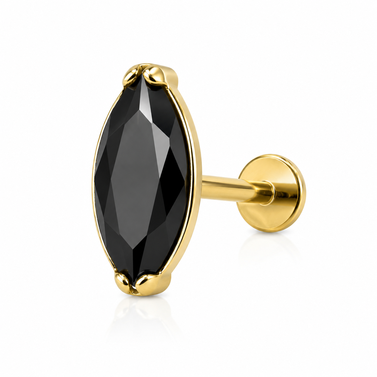 Maren - Labret Filetage Interne - Finition Or - 1.2*8mm - Zircon Noir