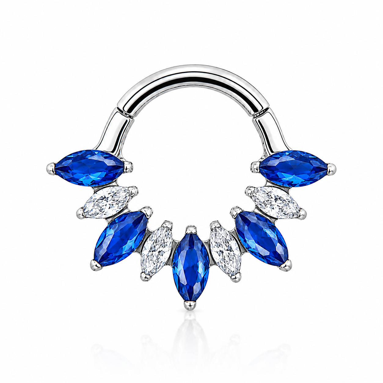 Ava - Titanium Clicker Ring F136 - Silver Finish - 1.2*8mm - White Zircon - Blue Zircon