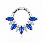 Ava - Titanium Clicker Ring F136 - Silver Finish - 1.2*8mm - White Zircon - Blue Zircon