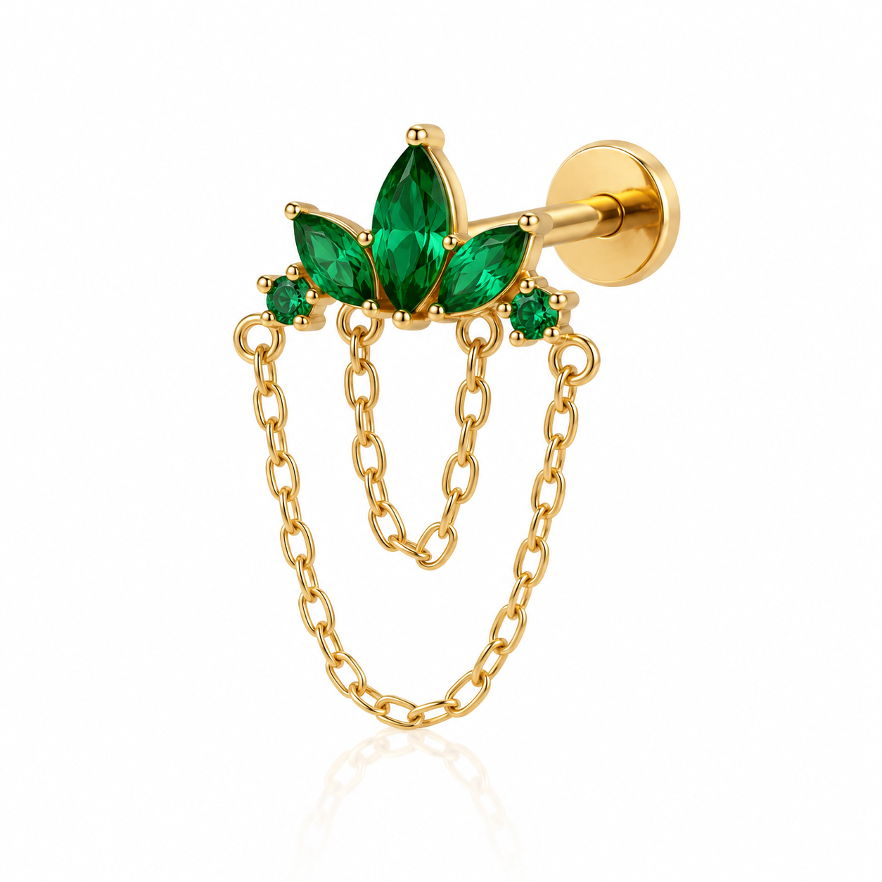 Lucie - Labret Filetage Interne - Finition Or - Zircon Vert M0.9 (16G)