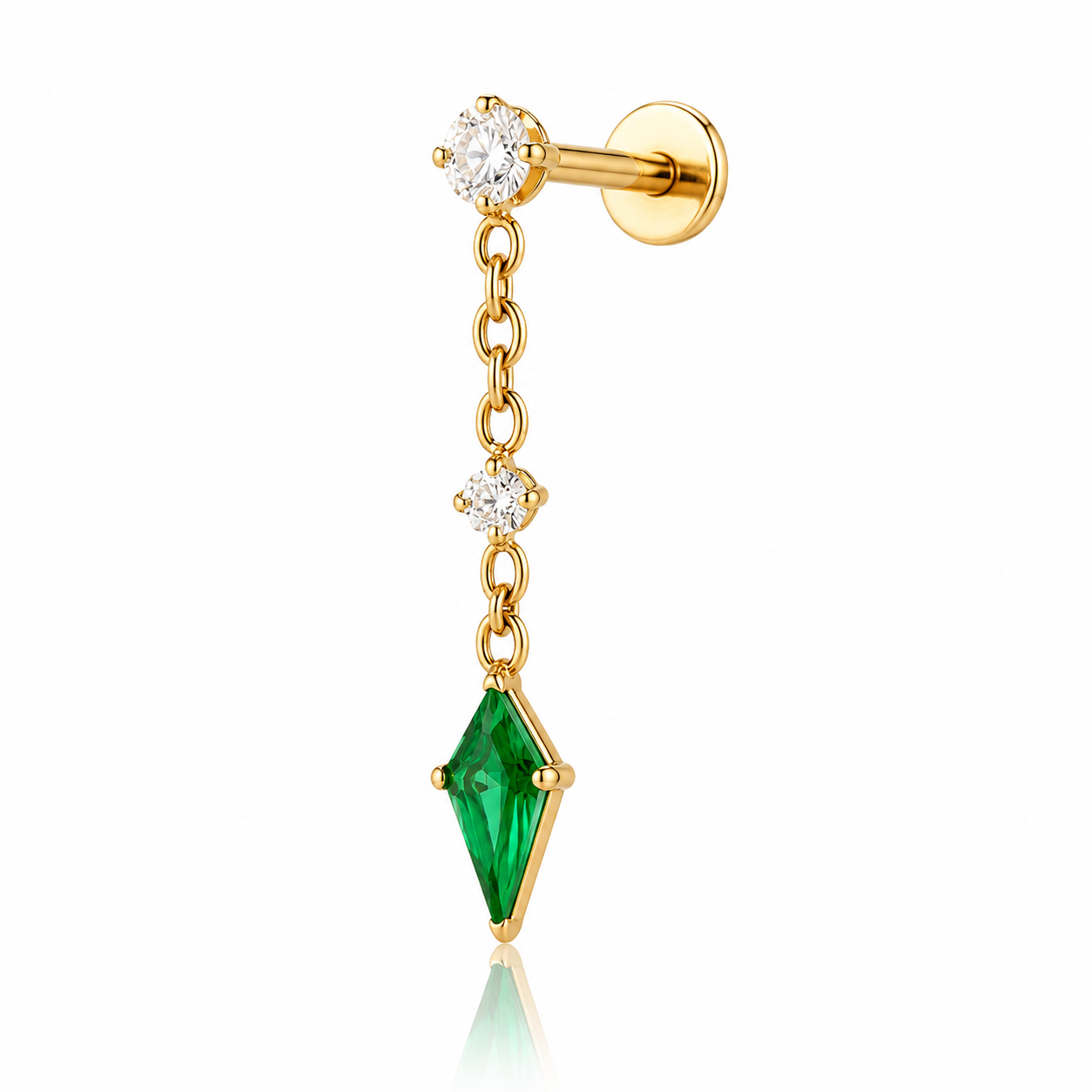 Thalia - Titanium Labret F136 - Gold Finish - White Zircon - Green Zircon