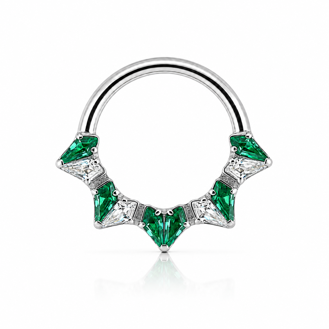 Diane - Titanium Clicker Ring F136 - Gold Finish - 1.2*10mm - White Zircon - Green Zircon