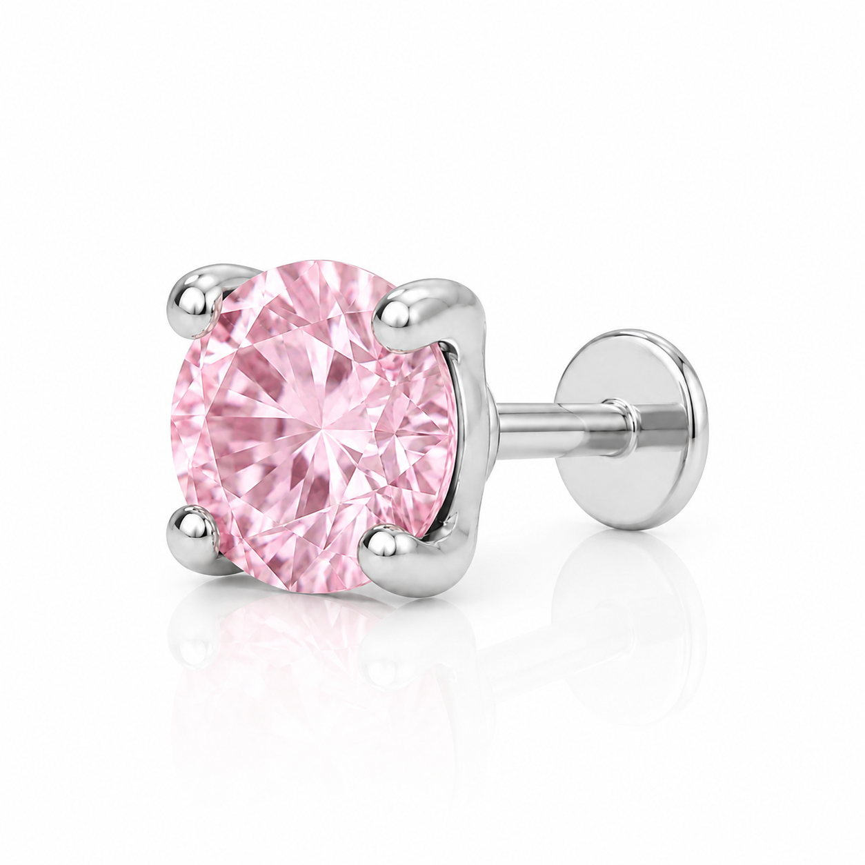 Cosima - Labret Filetage Interne - Finition Argent -  0.9 * 8 mm- Zircon Rose