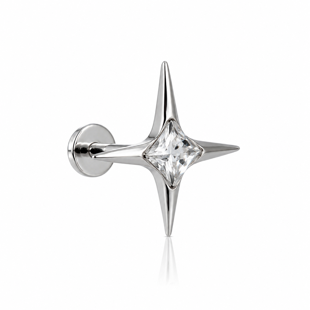 Luna - Labret Titane F136 - Finition Argent - Zircon blanc