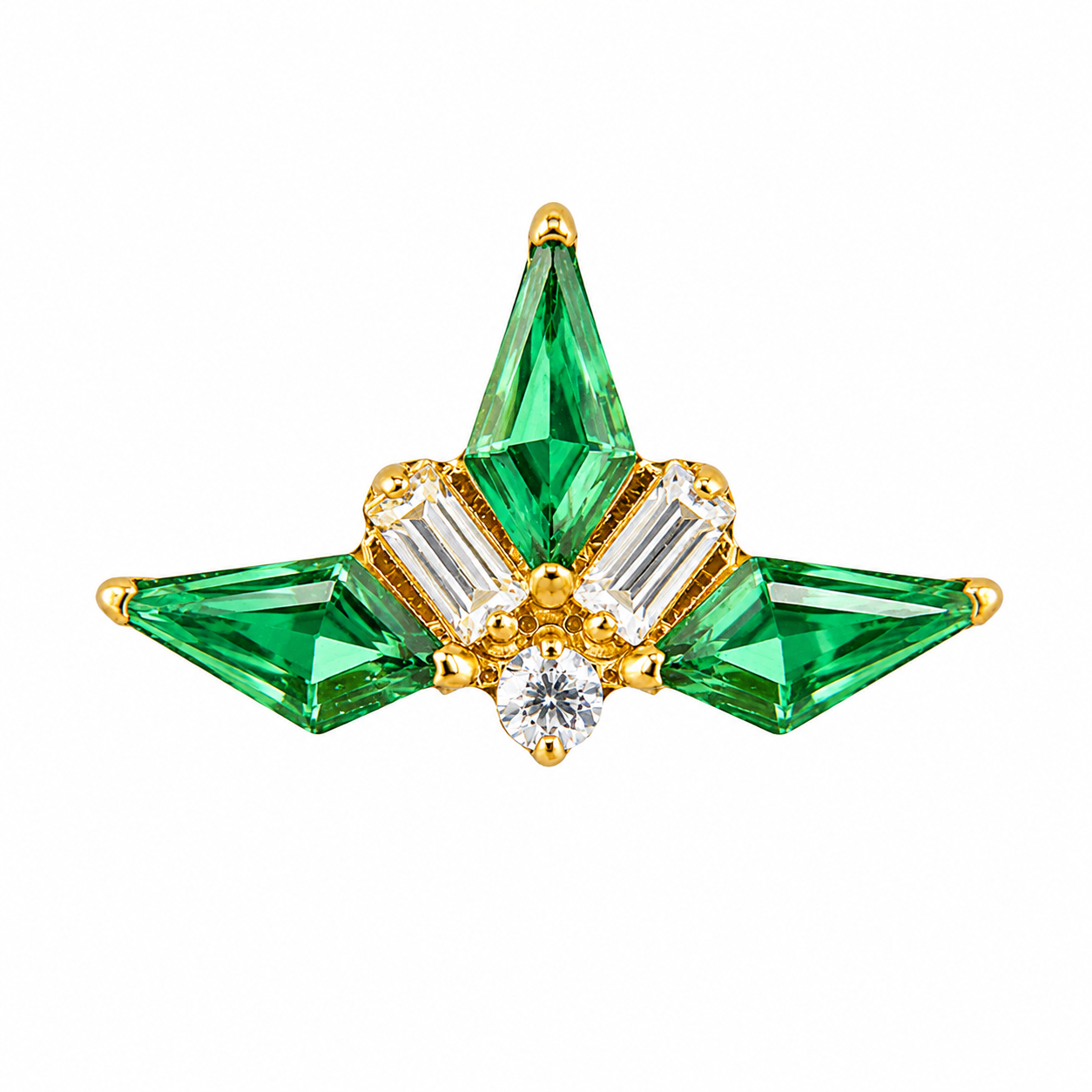 Ondine - Titanium Labret F136 - Gold Finish - White Zircon - Green Zircon
