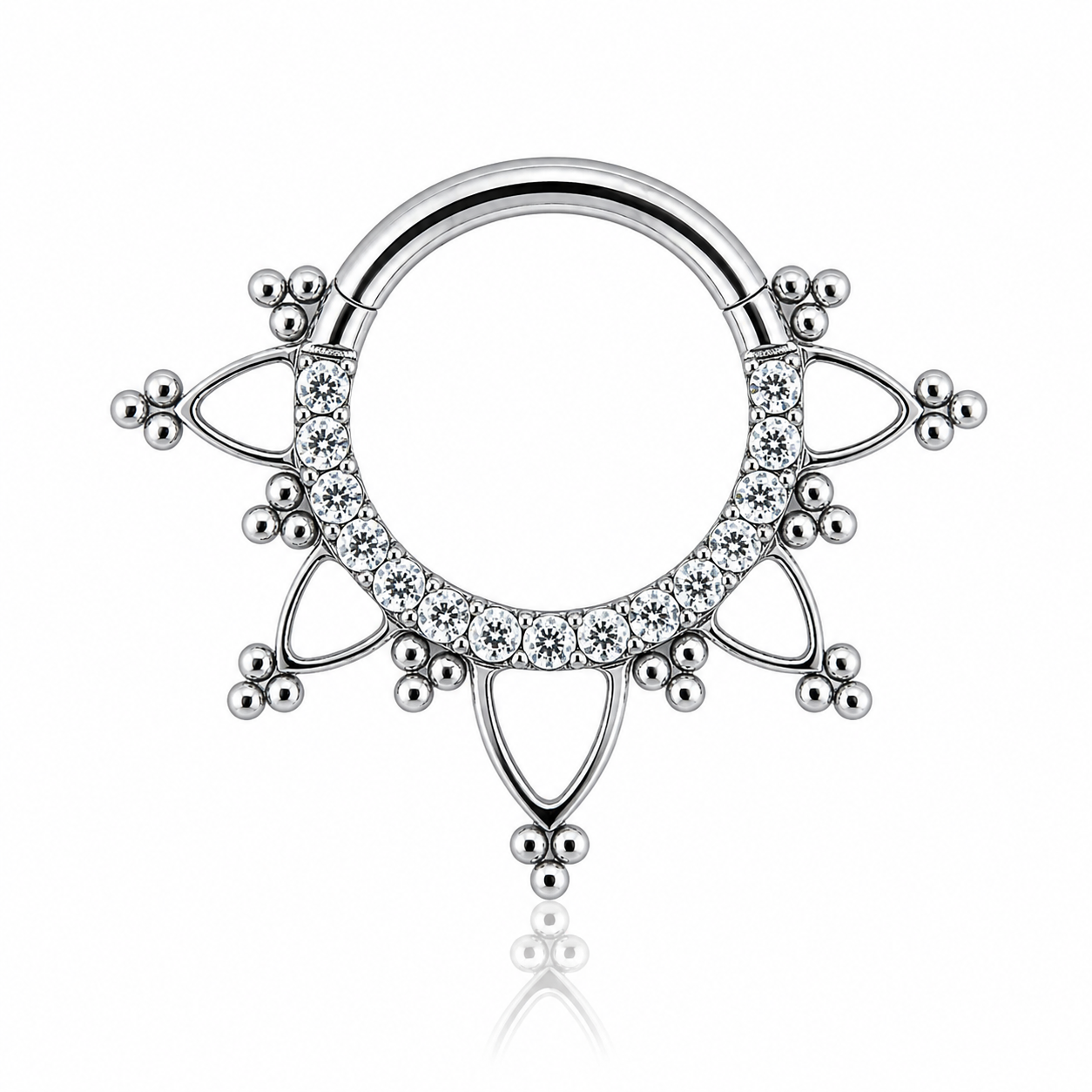Emma - Titanium Clicker Ring F136 - Silver Finish - 1.2*8mm - White Zircon