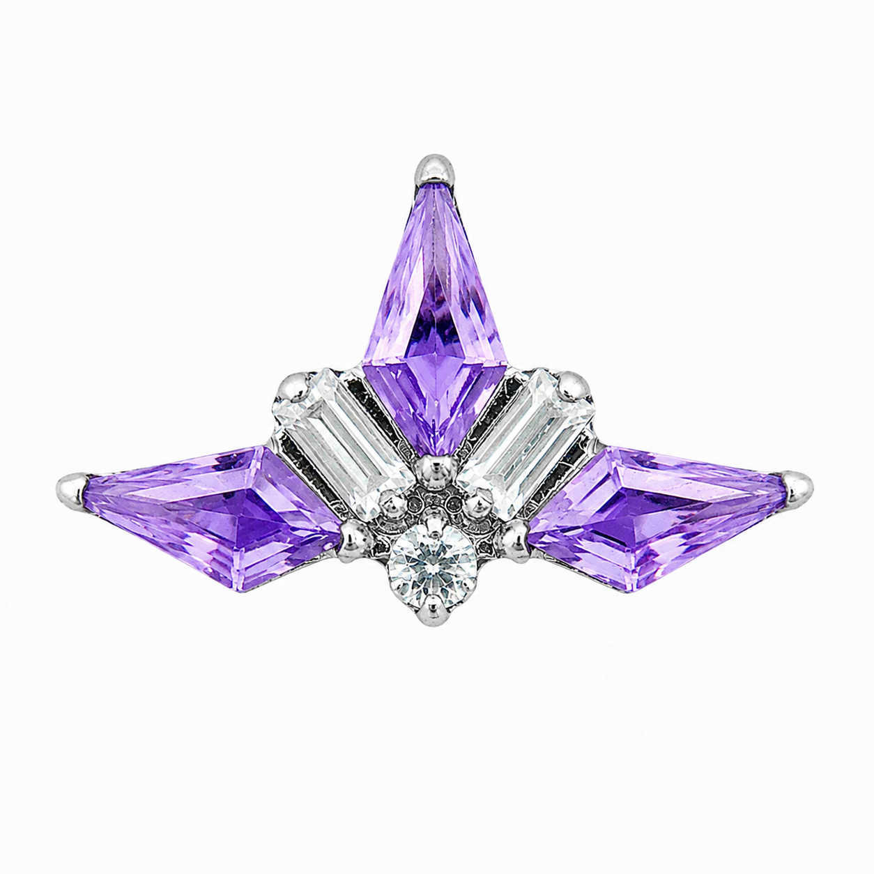 Ondine - Titanium Labret F136 - Silver Finish - White Zircon - Purple Zircon