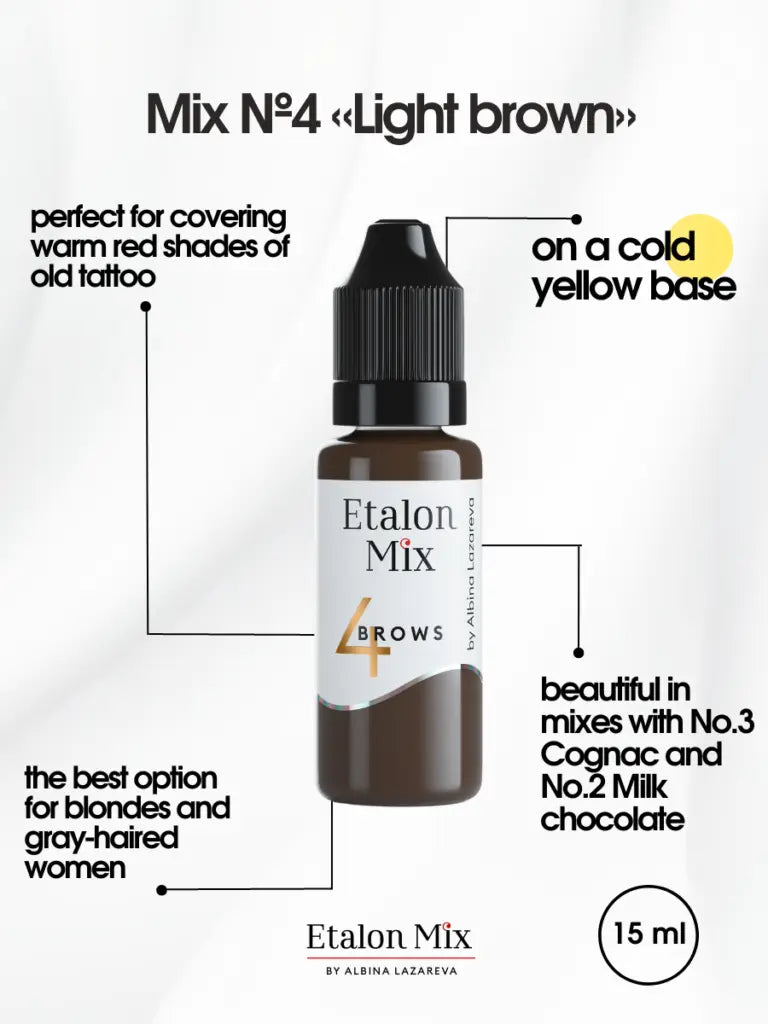 N° 4 Light brown - Pigment pour maquillage permanent sourcils - 15 ml