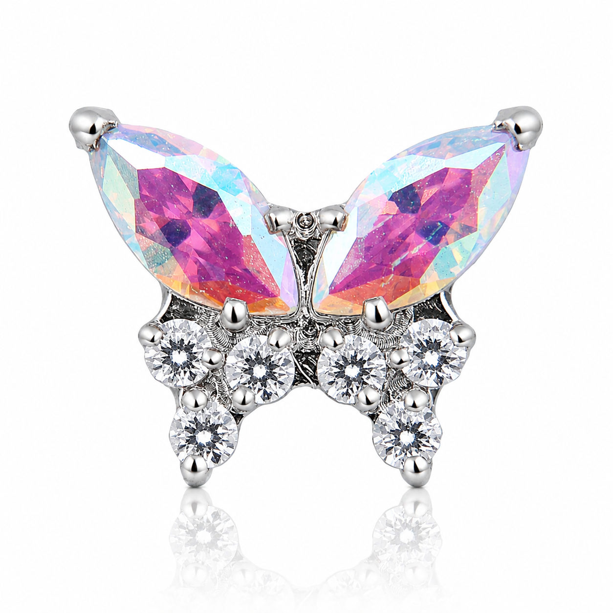 Rose - Titanium Labret F136 - Silver Finish - Aurora Borealis Zircon