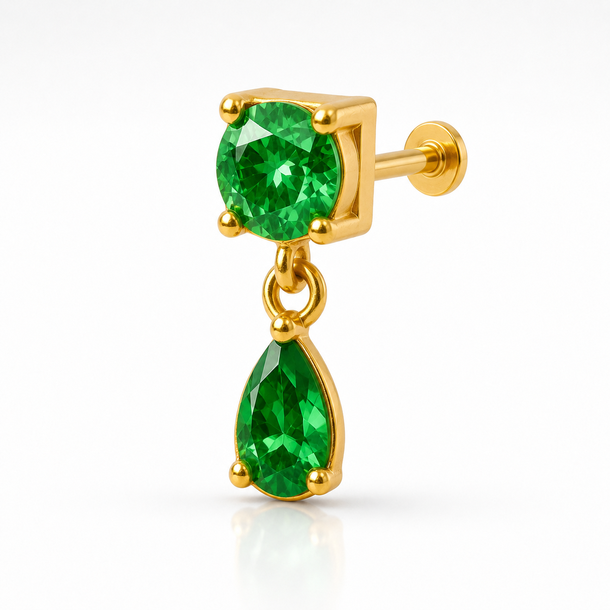 Delphine - Labret Filetage Interne - Finition Or - 1.2*8 - Zircon Vert