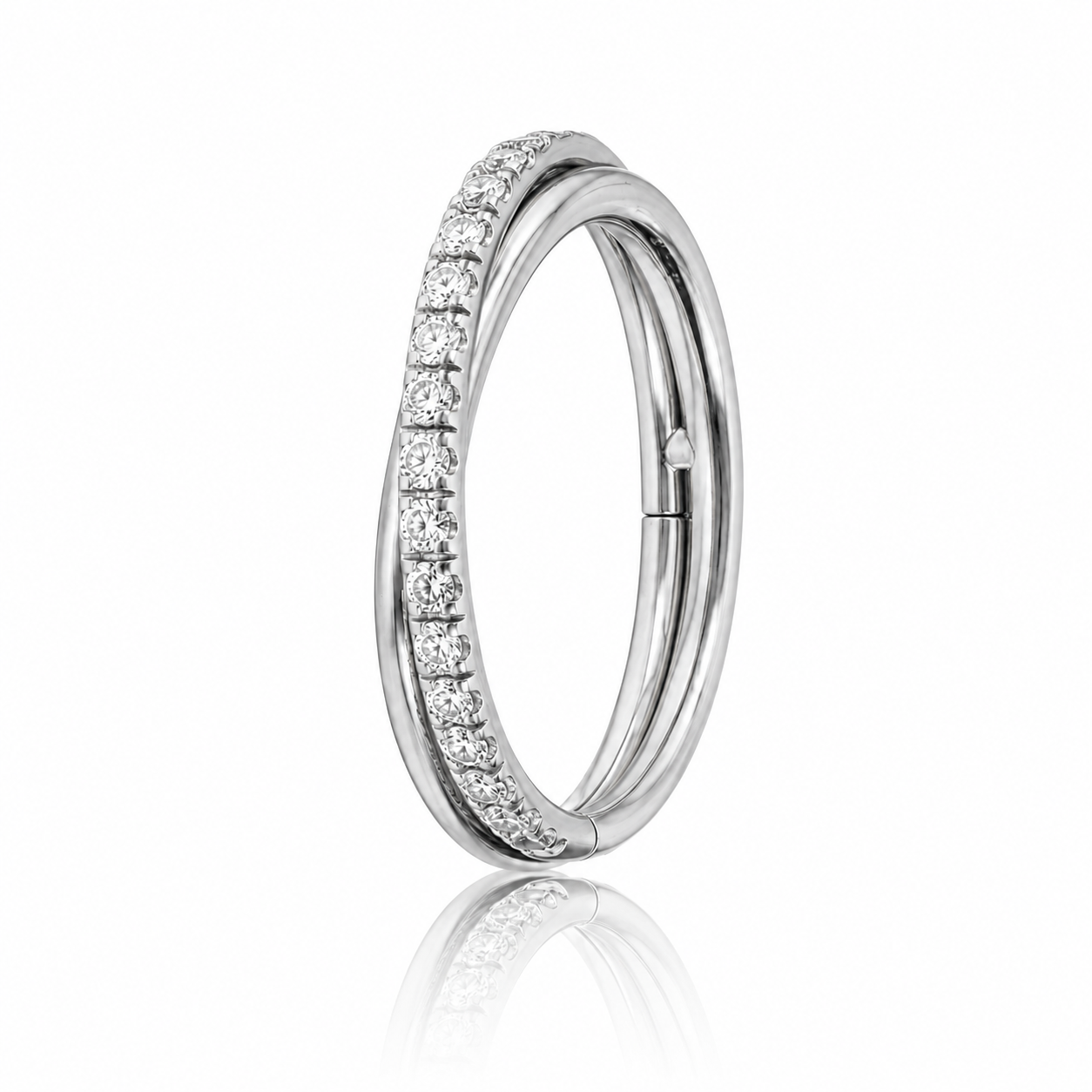 Trinity - Anneau Clicker Titane F136 - Finition Argent - 1.2*10 mm - Zircon Blanc