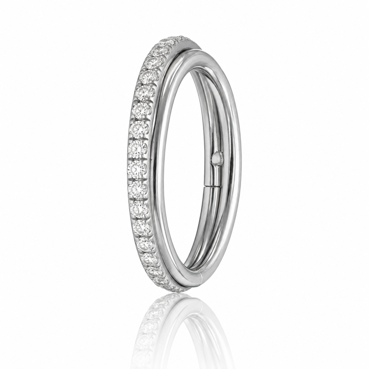 Trinity - Anneau Clicker Titane F136 - Finition Argent - 1.2*12 mm - Zircon Blanc