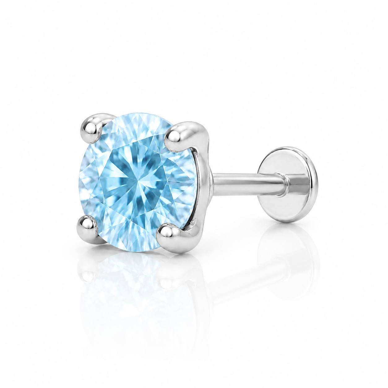 Cosima - Labret Filetage Interne - Finition Argent -  0.9 * 8 mm- Zircon Bleu