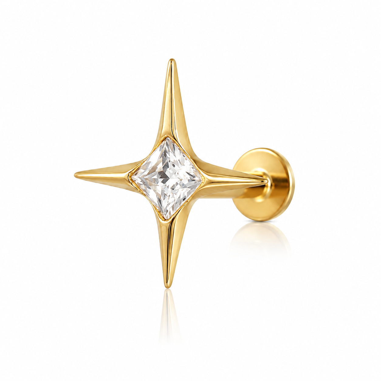 Luna - Labret Titane F136 - Finition Or - Zircon blanc