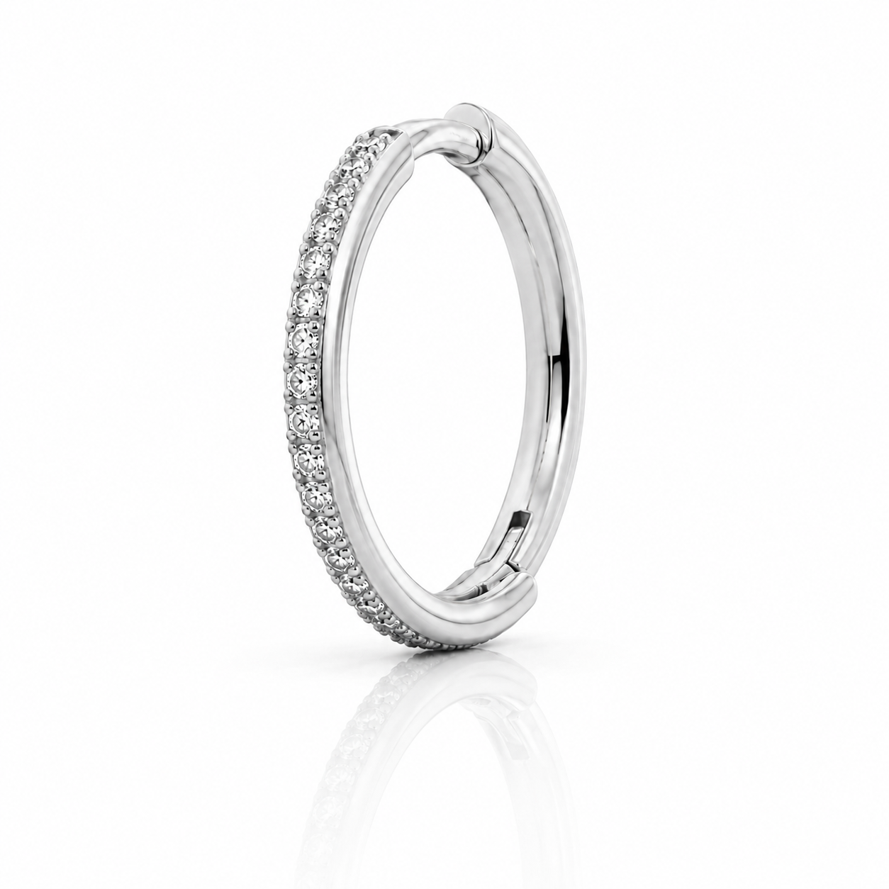 Trinity - Anneau Clicker Titane F136 - Finition Argent - 1.2*12 mm - Zircon Blanc
