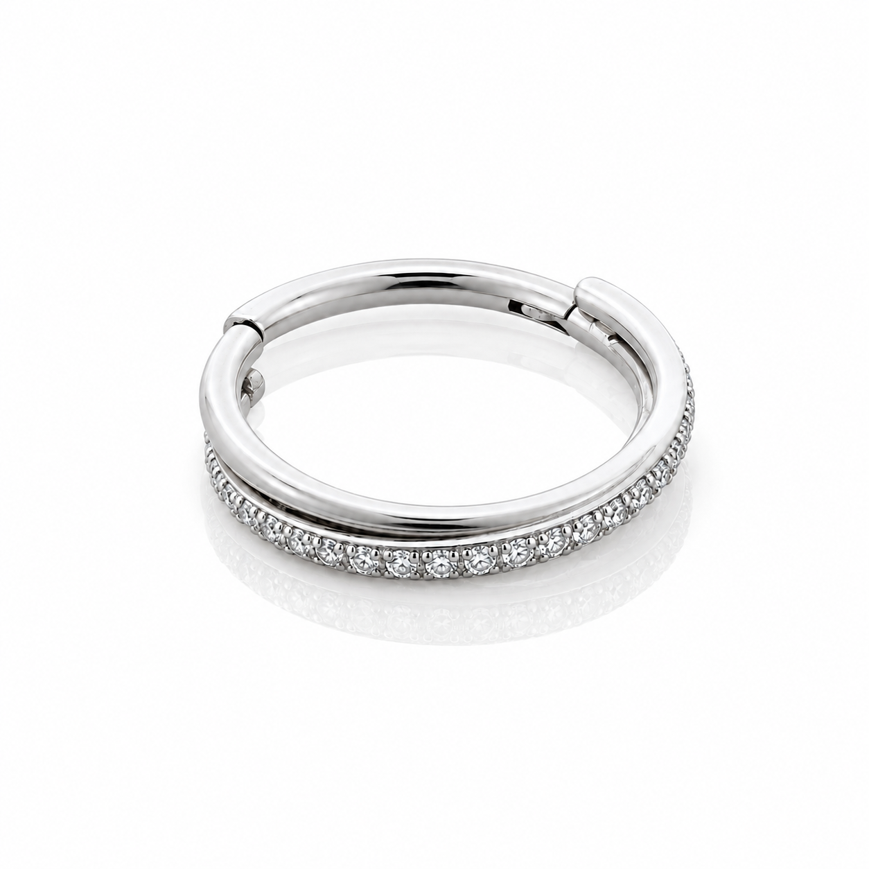 Trinity - Anneau Clicker Titane F136 - Finition Argent - 1.2*12 mm - Zircon Blanc