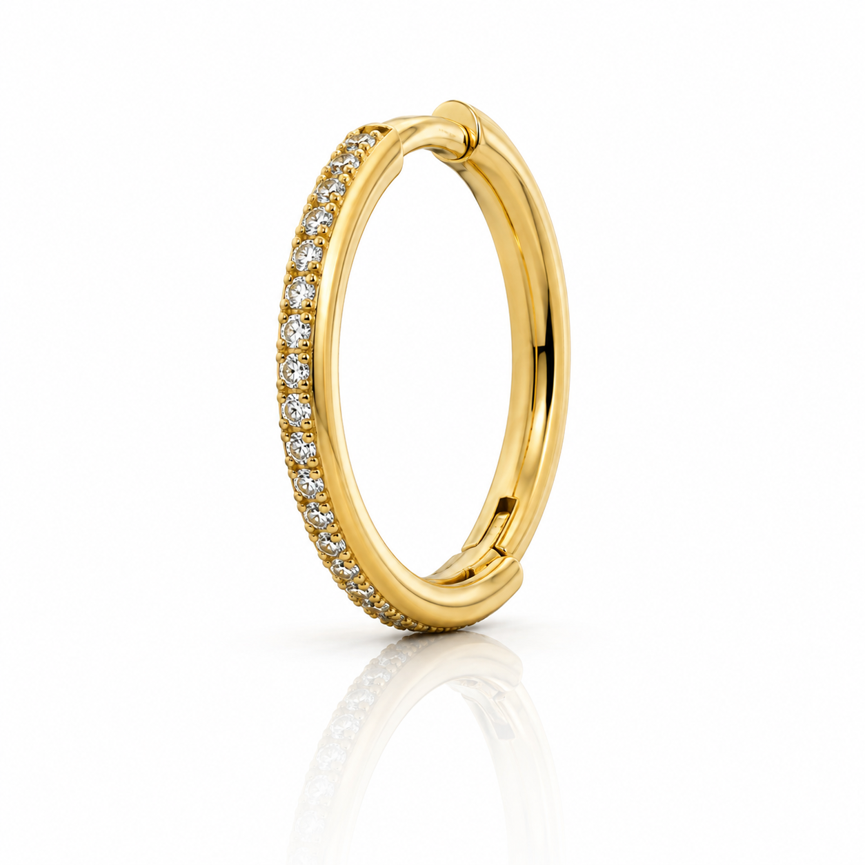 Trinity - Anneau Clicker Titane F136 - Finition Or - 1.2*12 mm - Zircon Blanc
