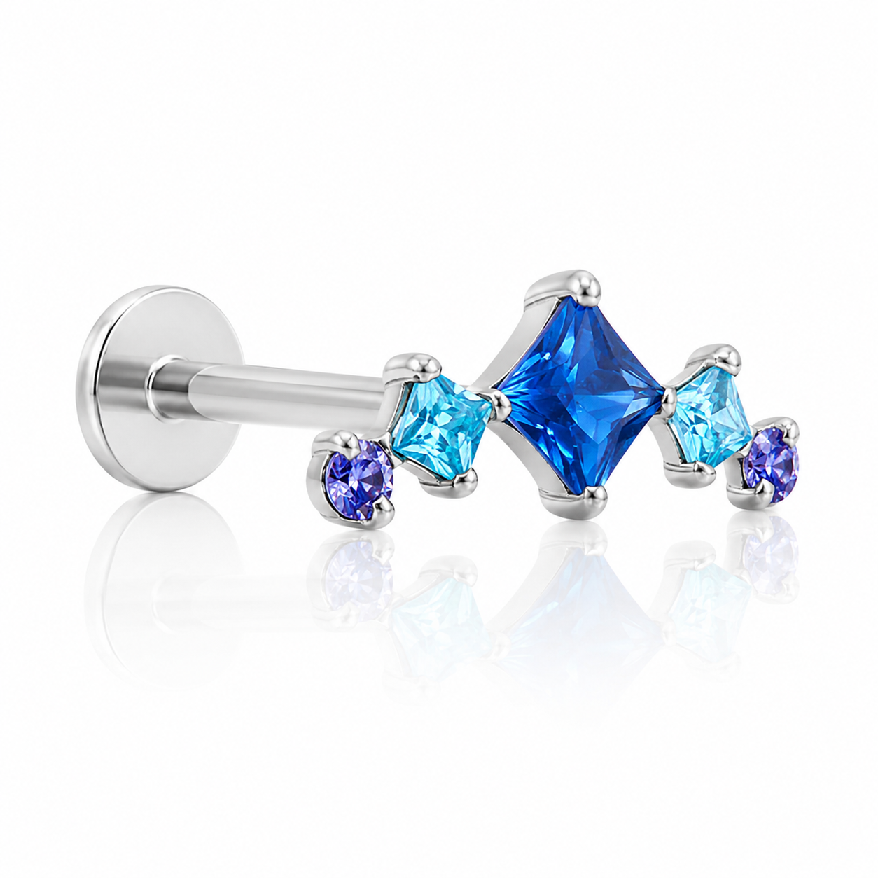 Océane - Titanium Labret F136 - Silver Finish - Blue Zircon