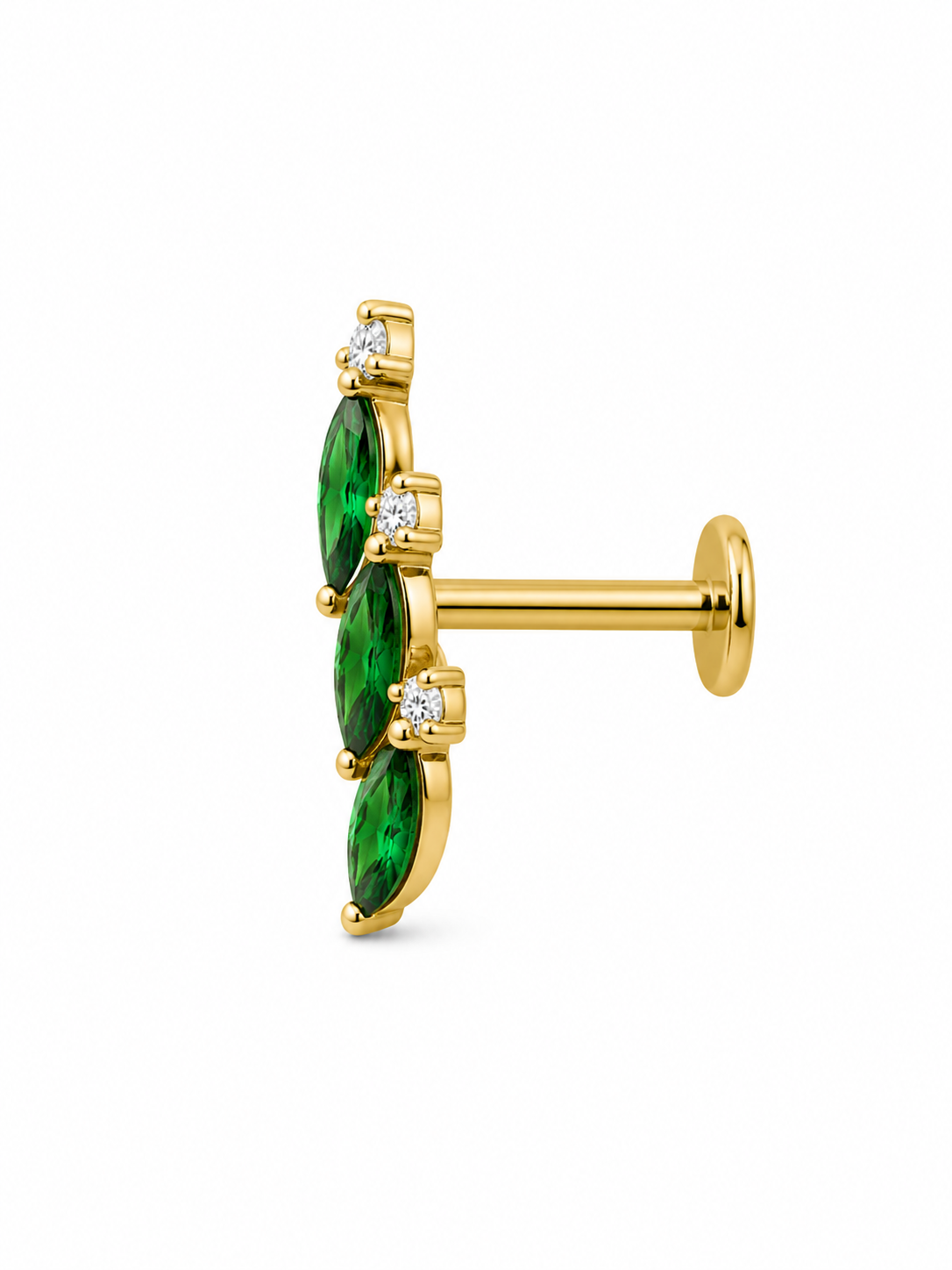 Kae - Labret Titane F136 - Finition Or - Zircon Vert