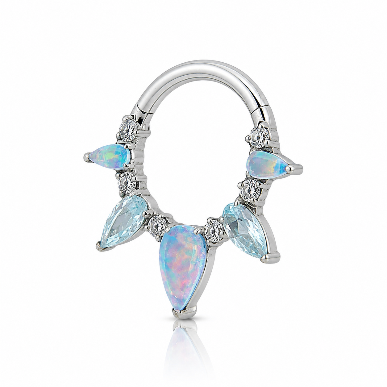 Maya - Anneau Clicker Titane F136 - Finition Argent - 1.2*8mm - Opale bleue