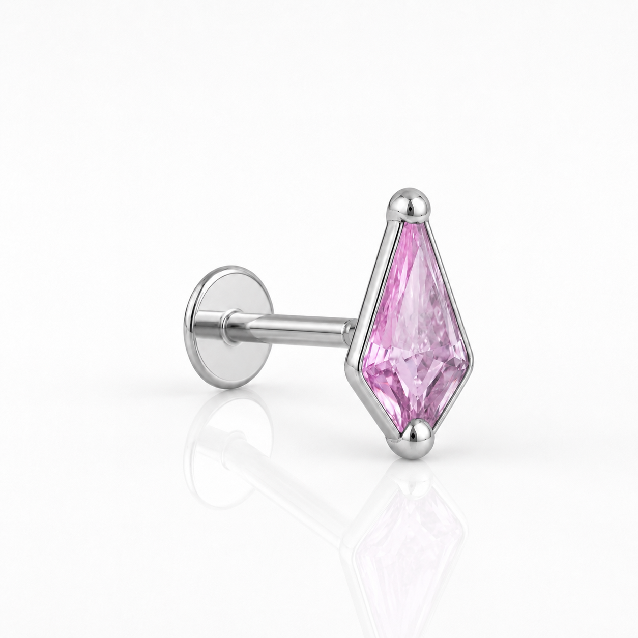 Aurélia - Labret Filetage Interne - Finition Argent -  0.9 * 8 mm - Zircon Rose