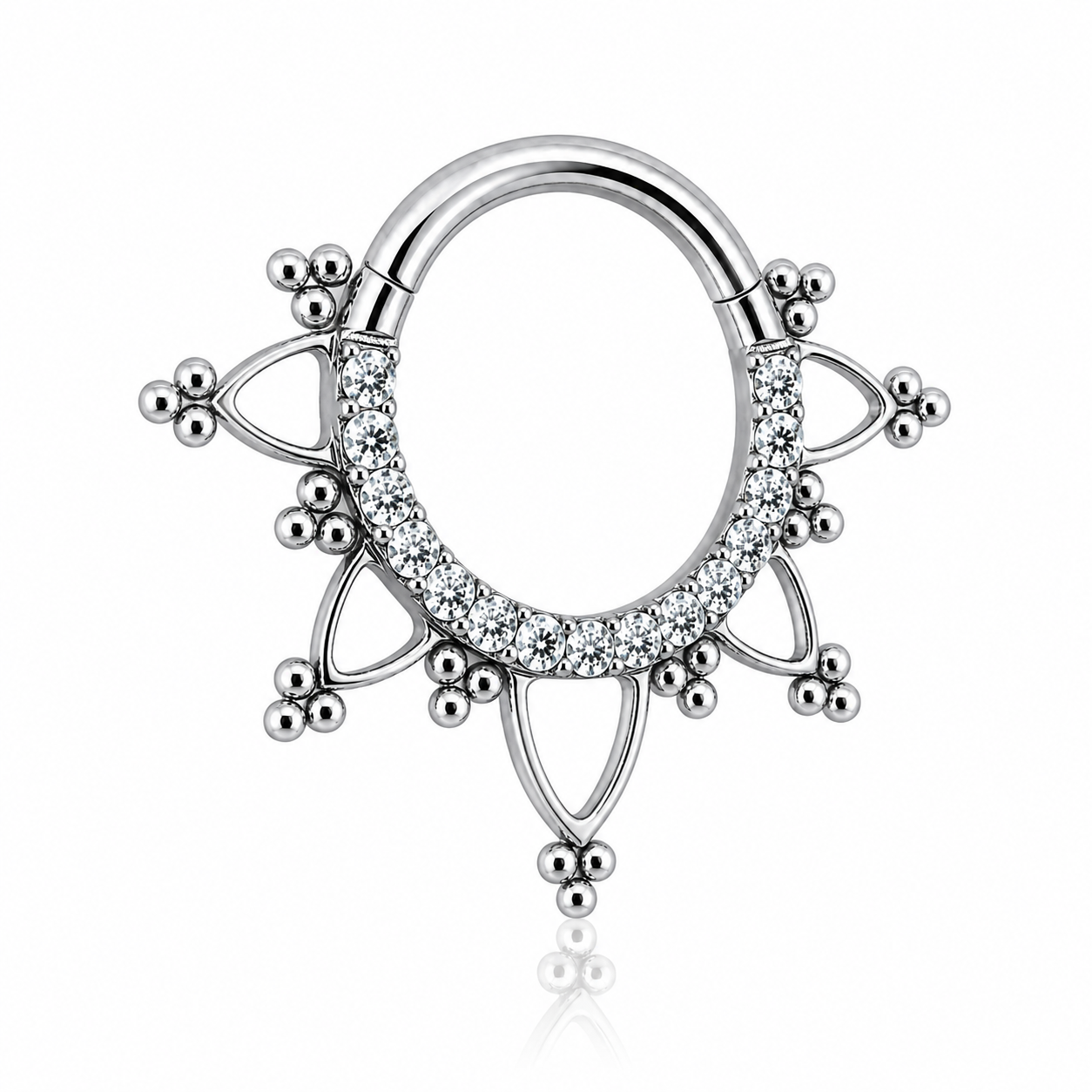 Emma - Titanium Clicker Ring F136 - Silver Finish - 1.2*8mm - White Zircon