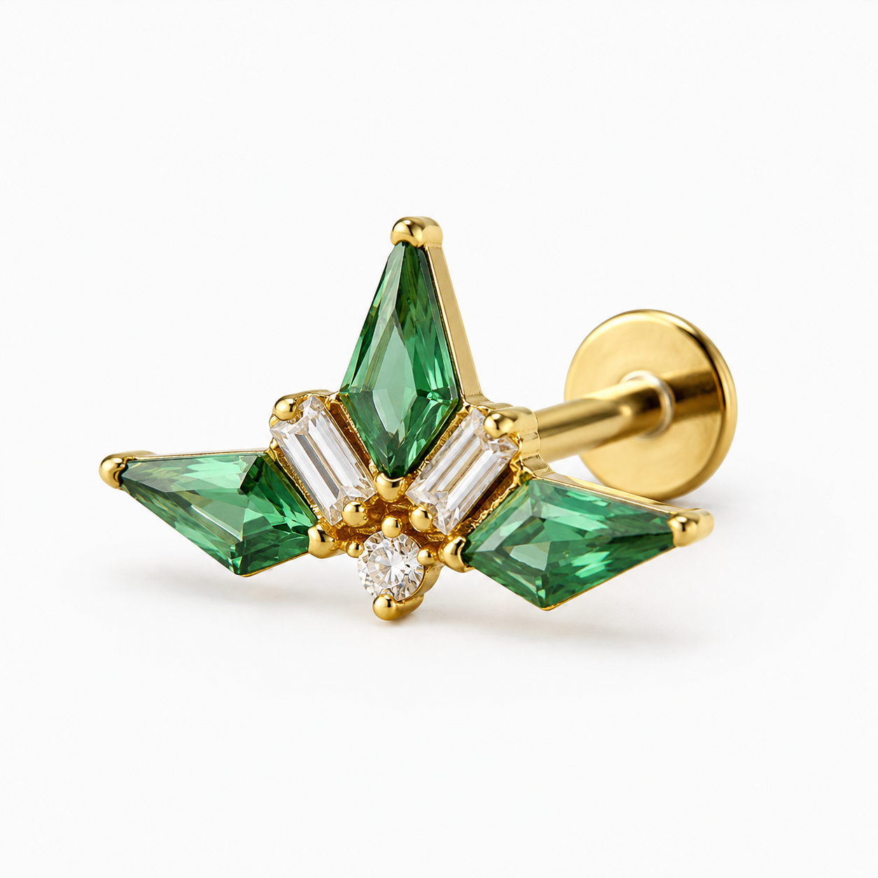 Ondine - Titanium Labret F136 - Gold Finish - White Zircon - Green Zircon