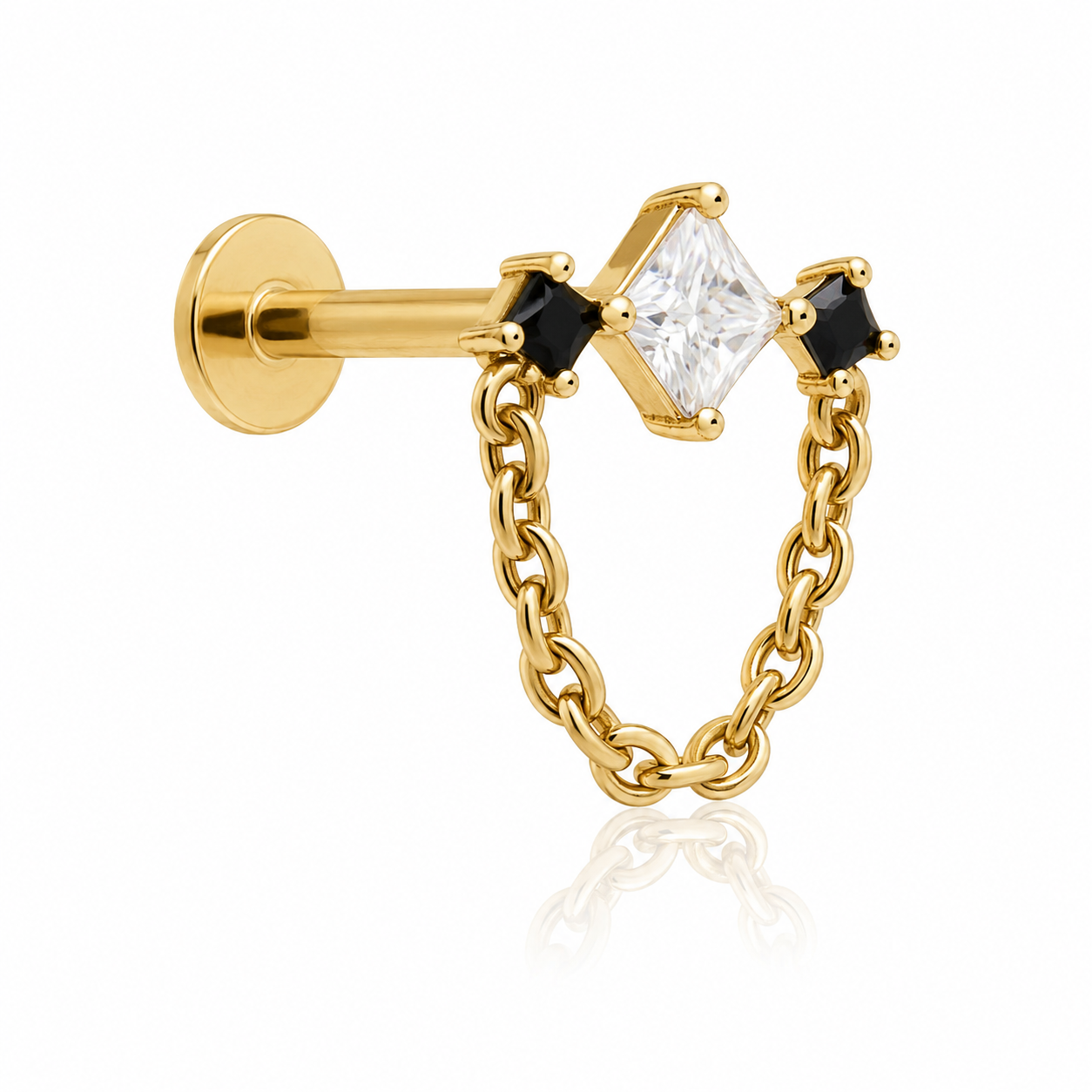 Paloma - Titanium Labret F136 - Gold Finish - White Zircon - Black Zircon