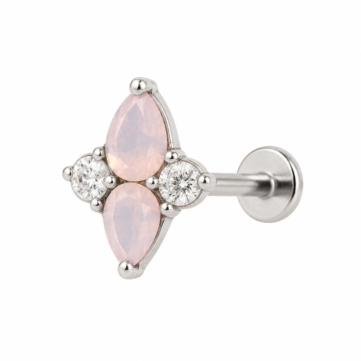 Maeve - Labret Filetage Interne - Finition Argent - M0.9(16G) - Pierre naturelle Rose - Pierre naturelle Blanc