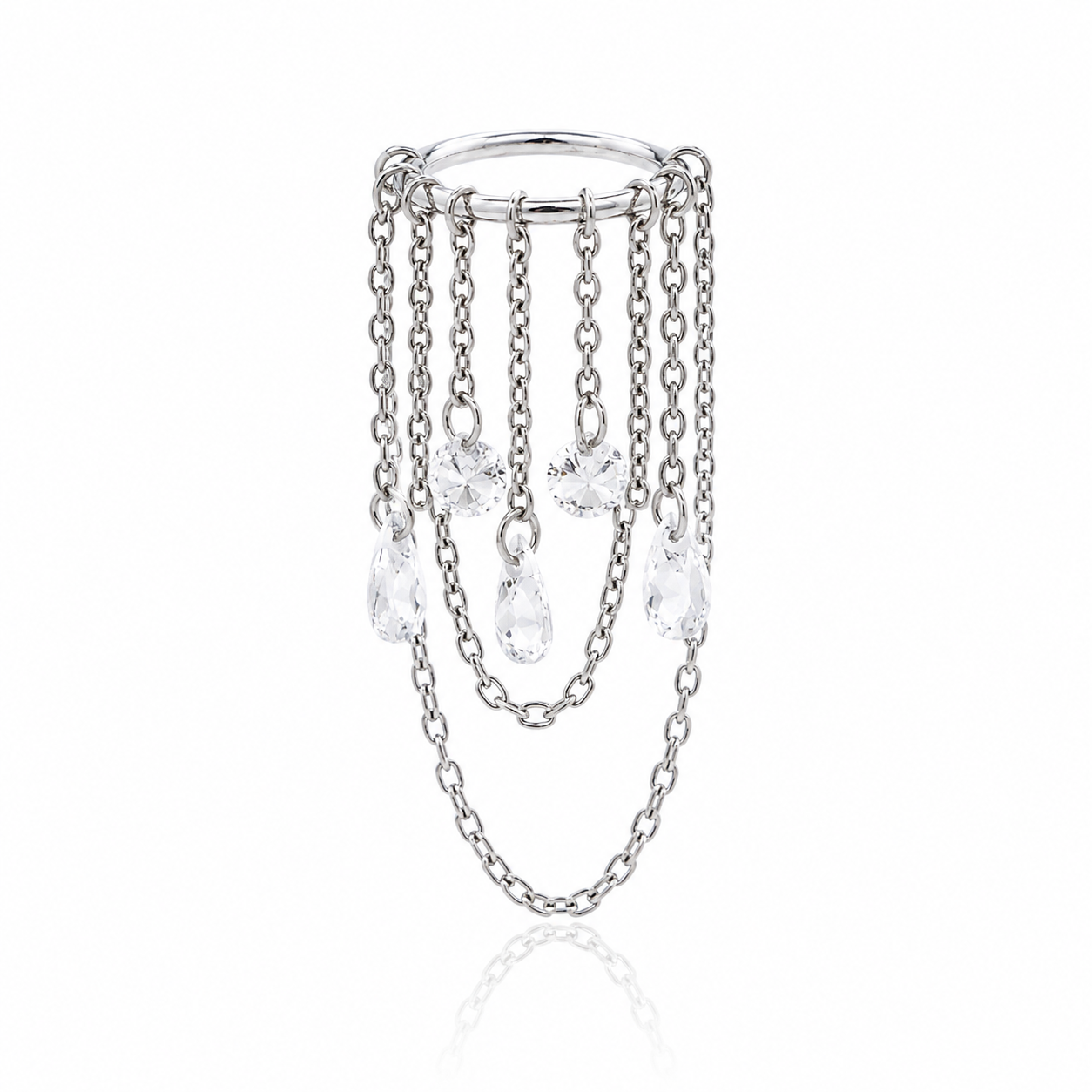 Gaia - Titanium Clicker Ring F136 - Silver Finish - 1.2*8mm - White Zircon