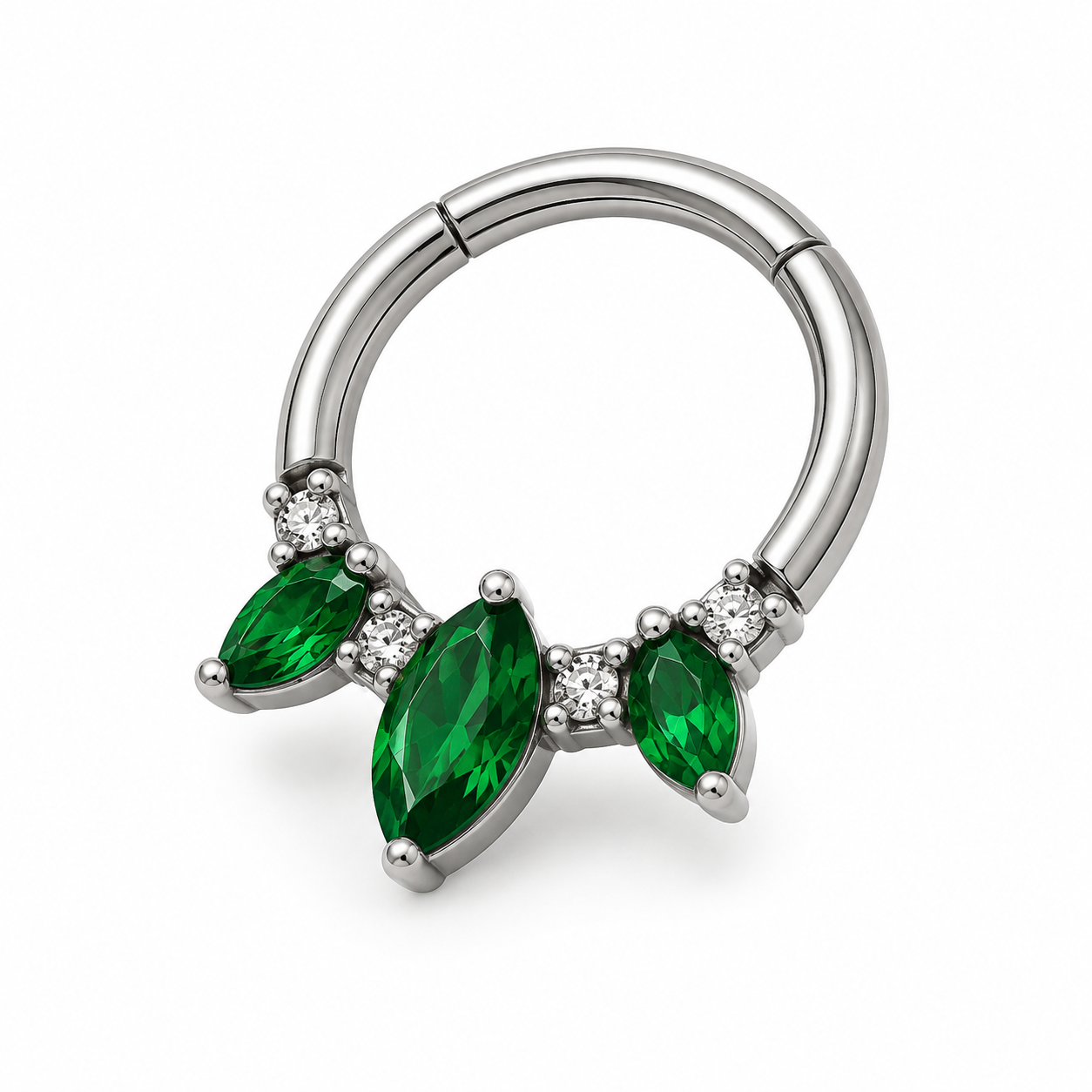 Cassia - Anneau Clicker - Finition Argent - 1.2*8 - Zircon Vert