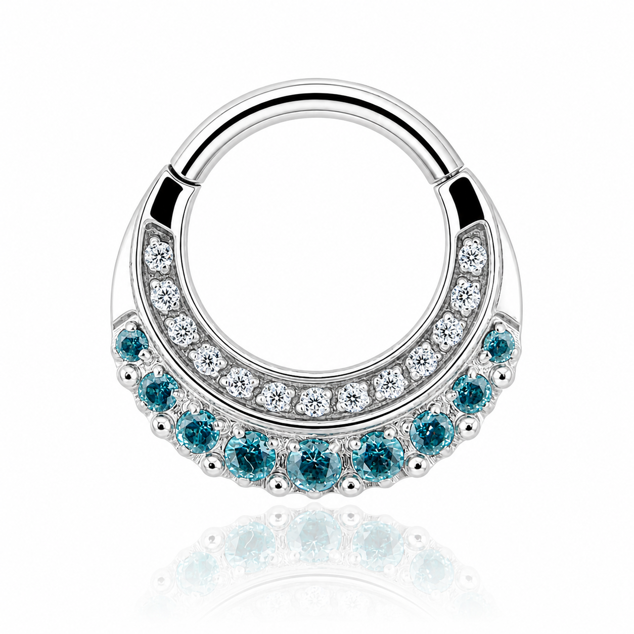 Eden - Titanium Clicker Ring F136 - Silver Finish - 1.2*8mm - White Zircon - Blue Zircon