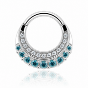 Eden - Titanium Clicker Ring F136 - Silver Finish - 1.2*8mm - White Zircon - Blue Zircon